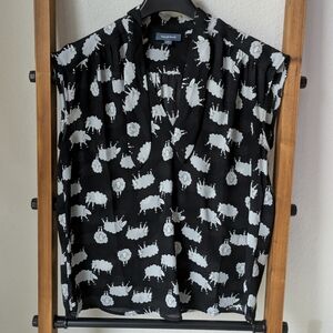 Modcloth Women's Black and White Sheep Print Blouse - Size M